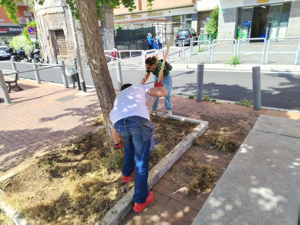 9 maggio 2026 Roma Cura Roma - pulizia piazza aiuole alberi Piazza Margherita Hack, largo Ettore Rolli, Porta Portese, Trastevere, Roma